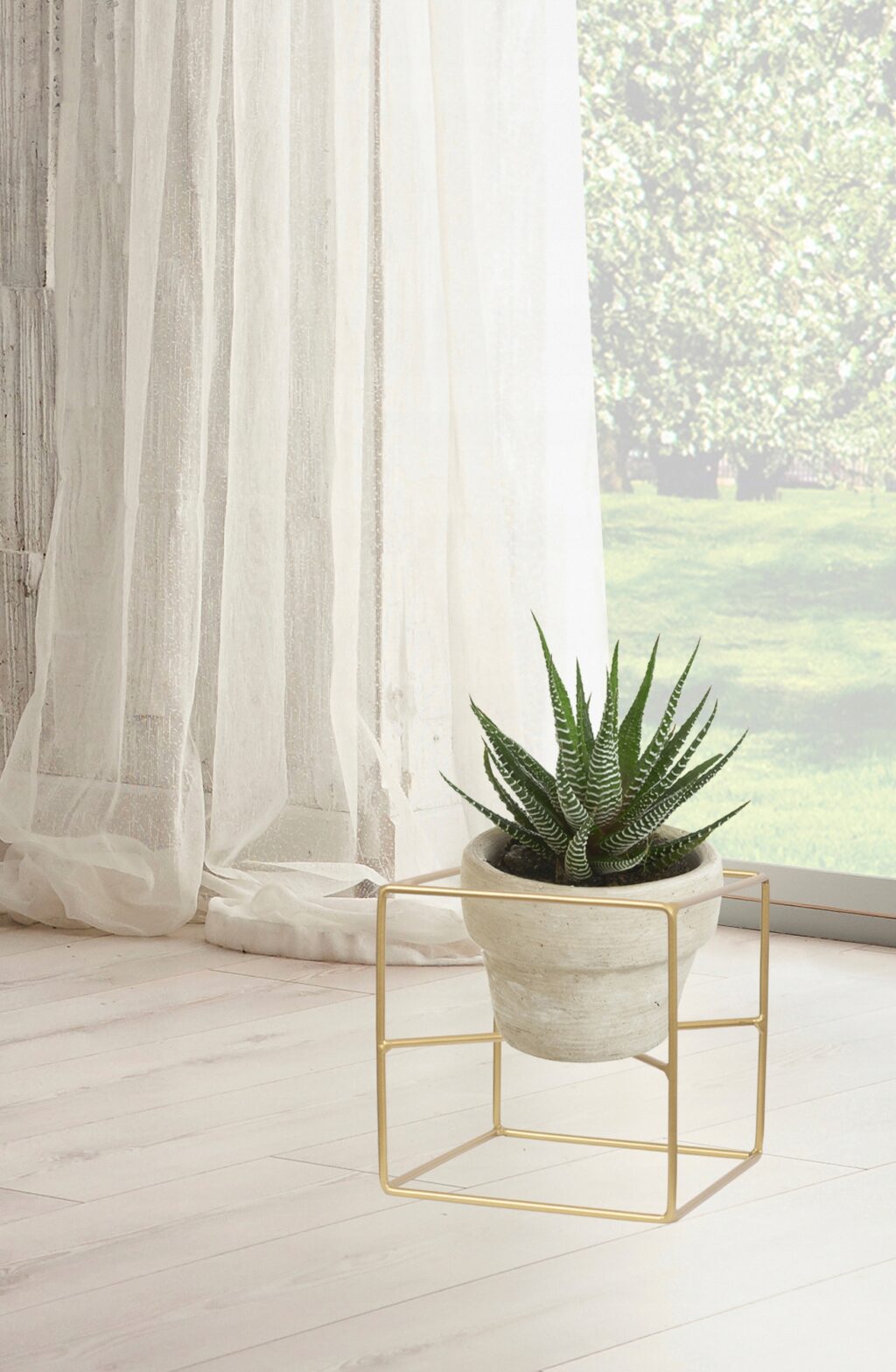 Kwietnik stojący drut metalowy loft złoty 20 cm - obrazek 3