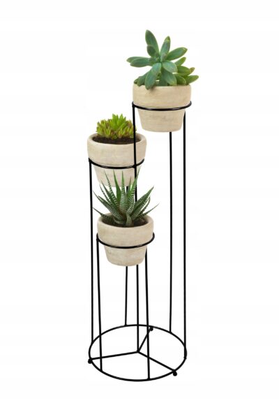 Kwietnik stojący metalowy loft czarny 3donicowy