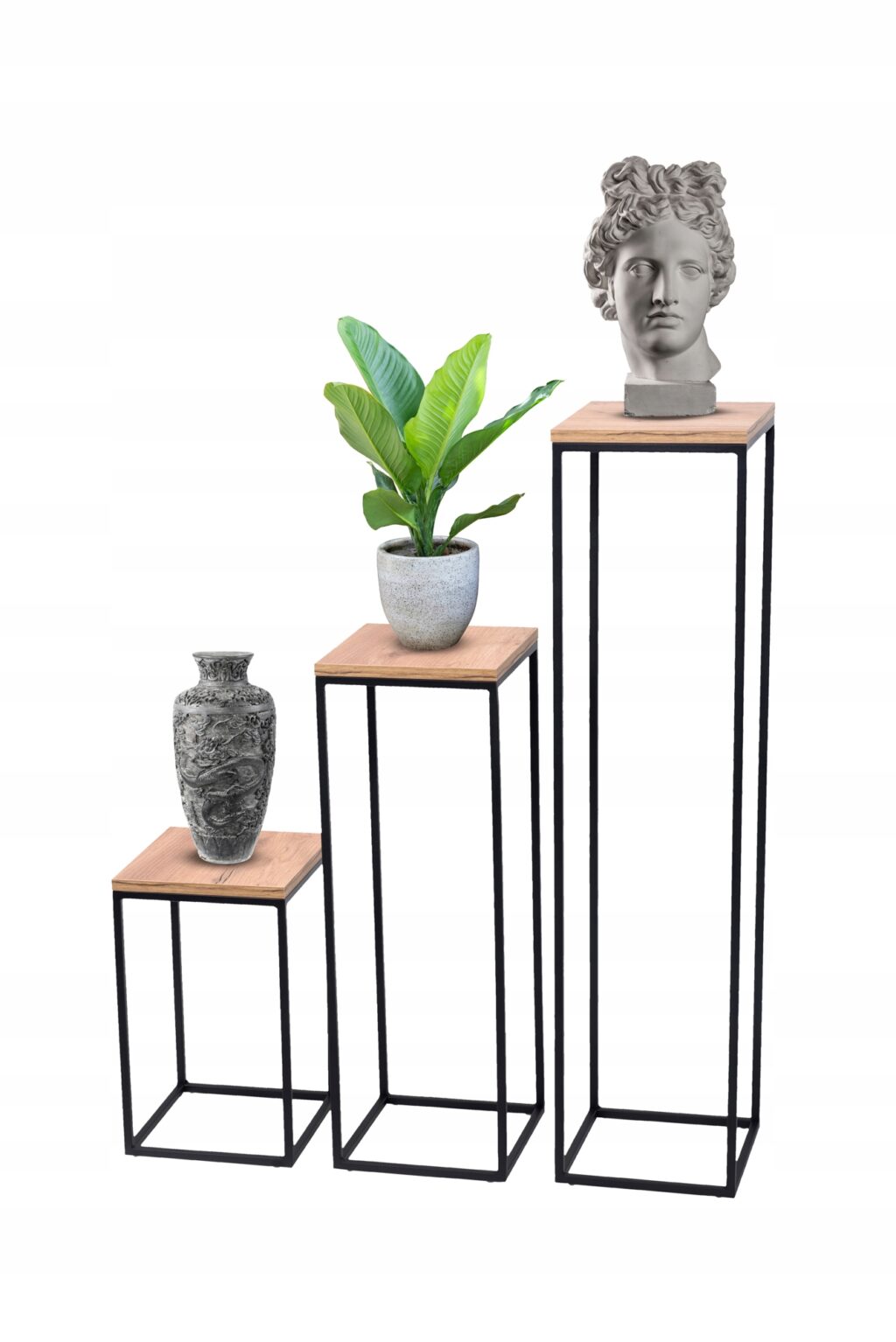 Kwietnik metalowy loft czarny blat Dąb zestaw - obrazek 14