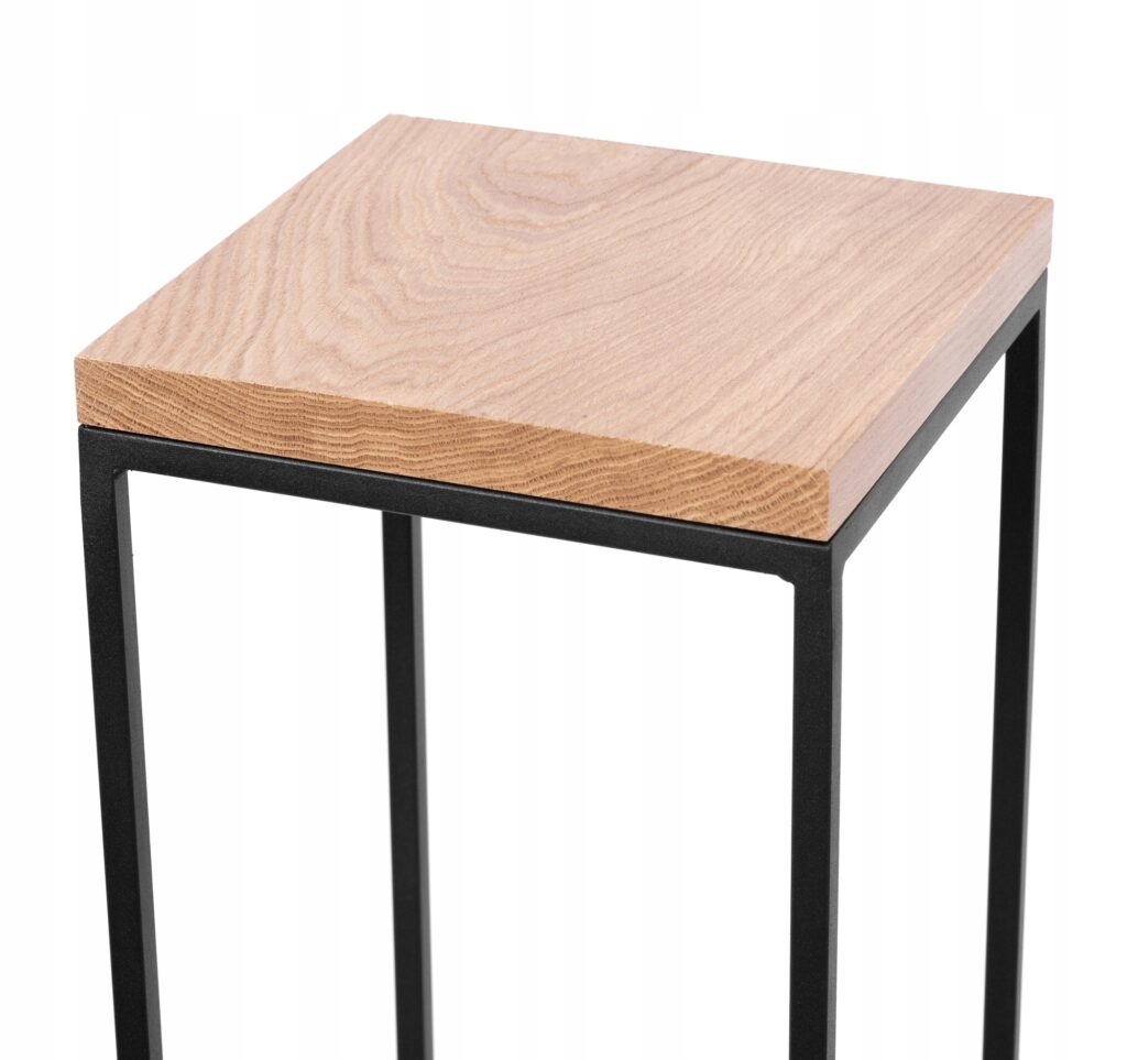 Kwietnik metalowy loft czarny 100cm lity dąb deska - obrazek 3