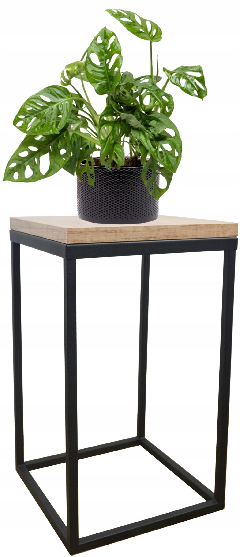 Kwietnik metalowy loft czarny blat Dąb zestaw - obrazek 6