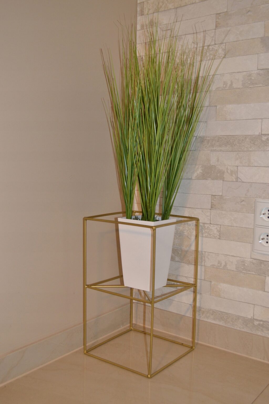 Kwietnik stojący Filo metalowy loft złoty 40 cm - obrazek 5