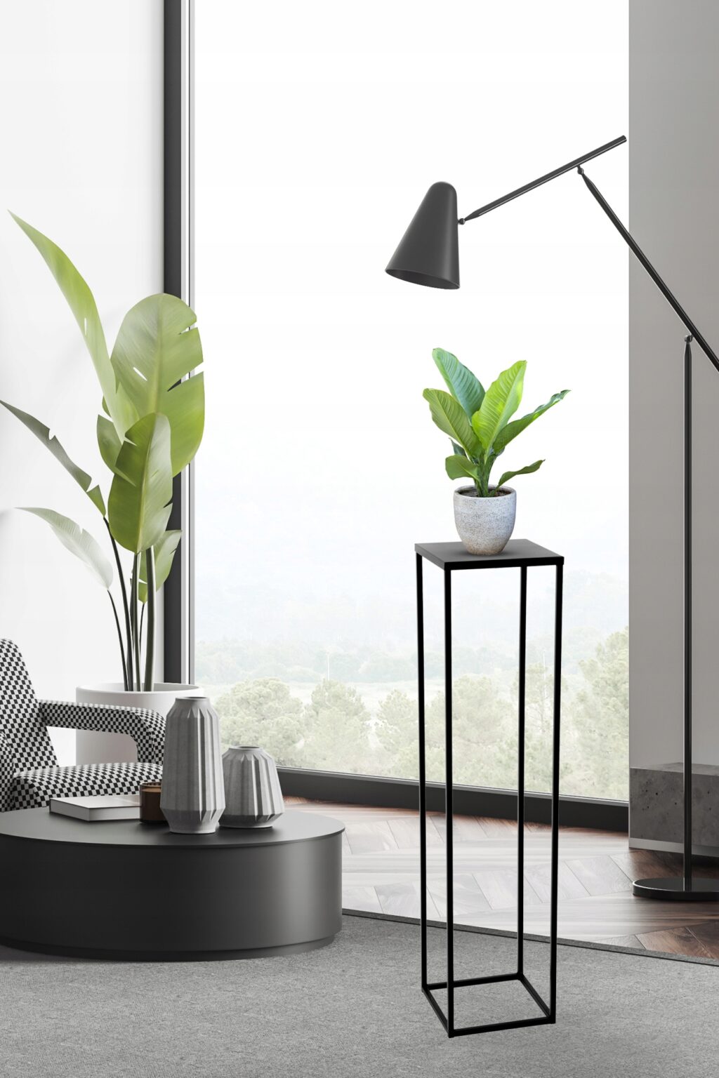 Kwietnik stojący metalowy loft czarny 80cm - obrazek 3