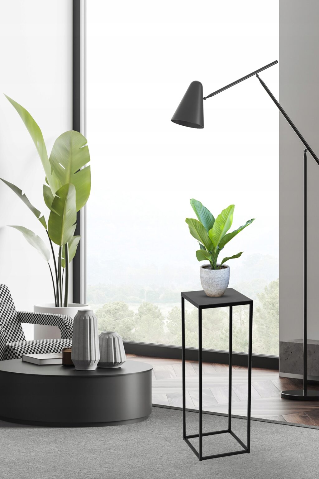 Kwietnik zestaw metalowy stojący loft czarny 2szt - obrazek 9
