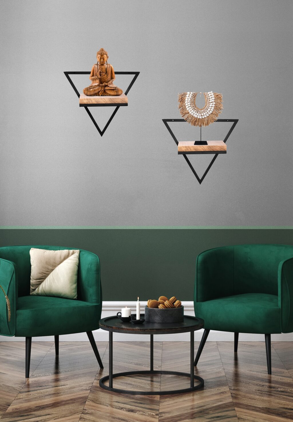 Kwietnik metalowy wiszący ścienny lite drewno dąb - obrazek 4