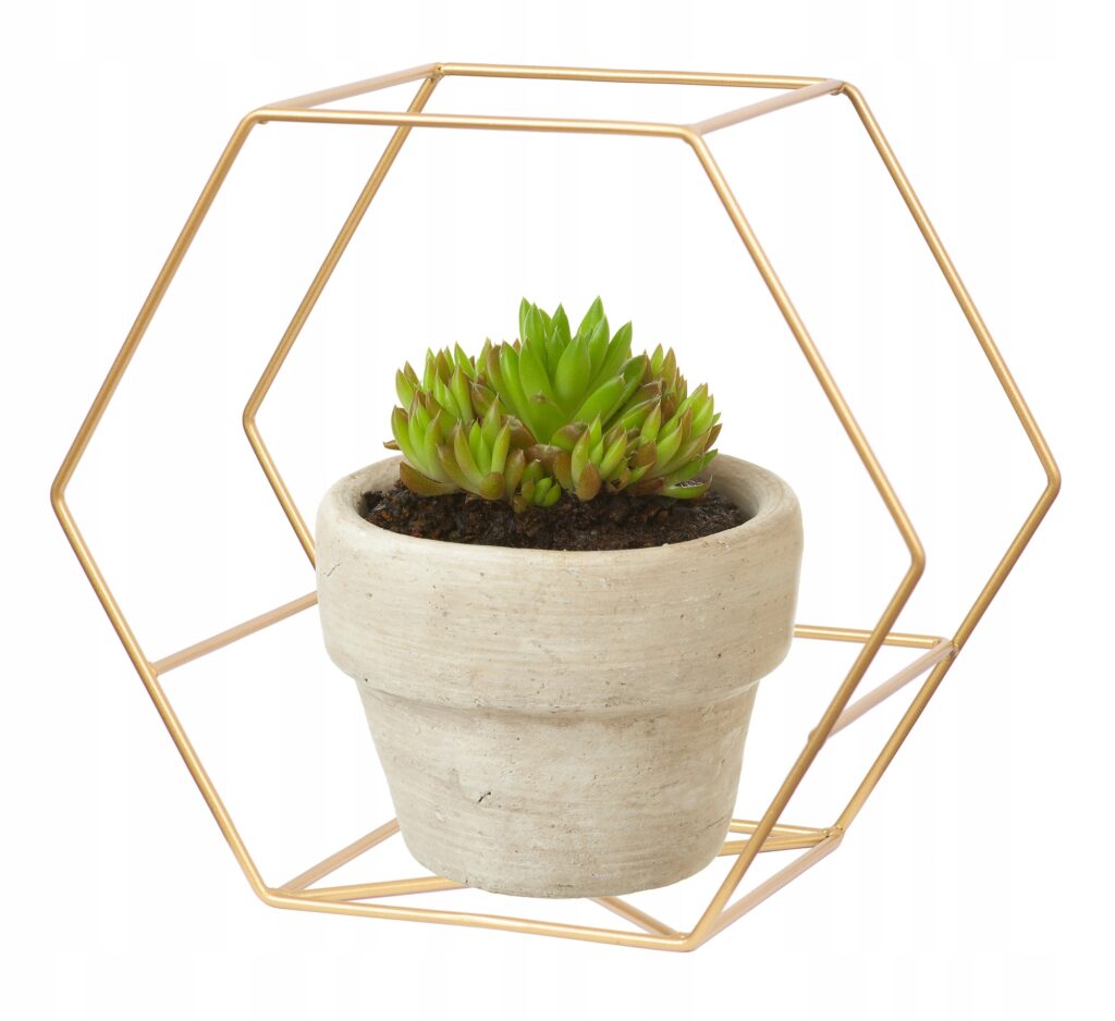 Kwietnik wiszący na ścianę loft złoty drut Favo - obrazek 2