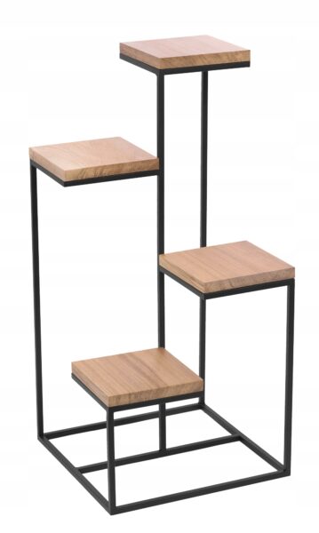 Kwietnik stojak metalowy loft 4 donicowy lity dąb