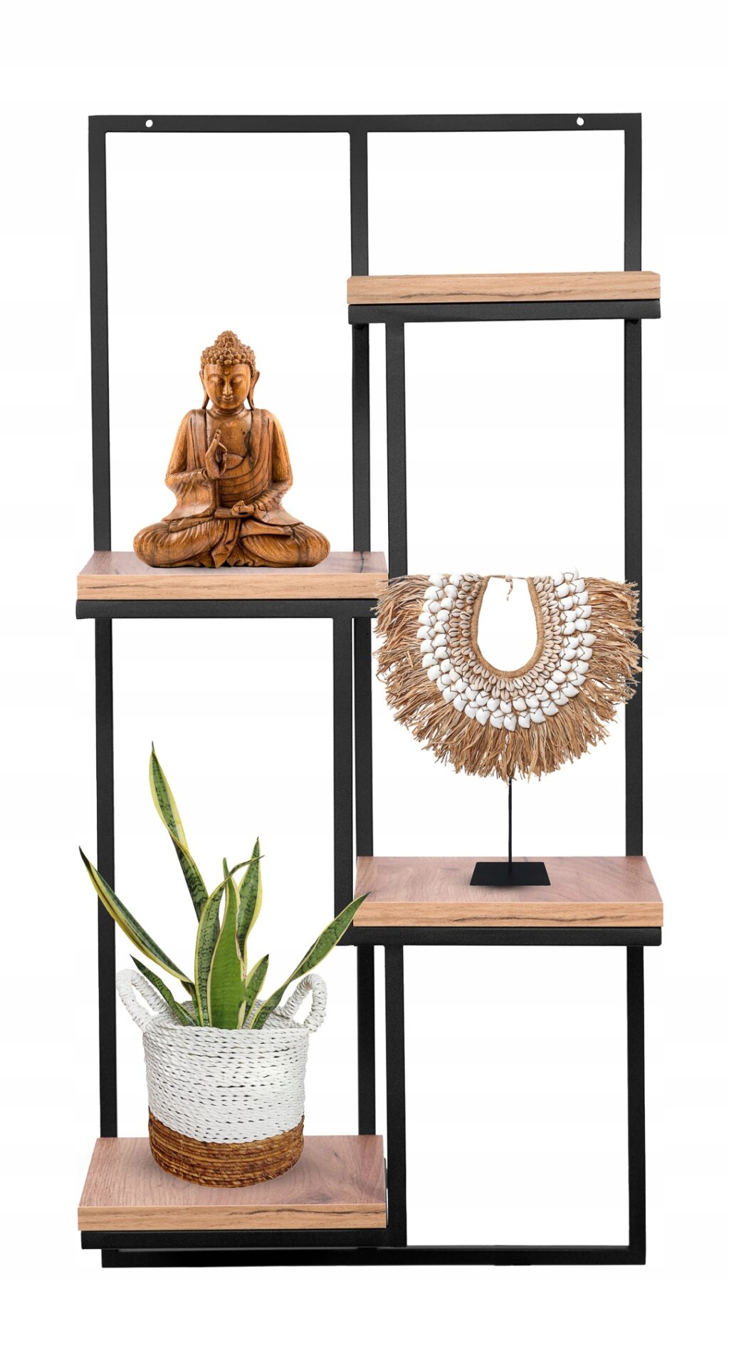 Kwietnik metalowy wiszący loft czarny 4 półki blat - obrazek 2