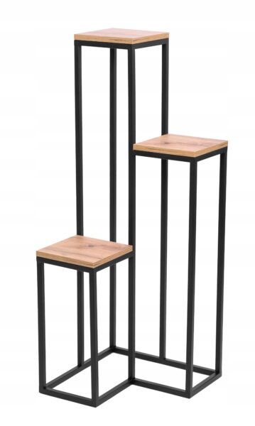 Kwietnik stojak metal loft czarny 3 donicowy blat