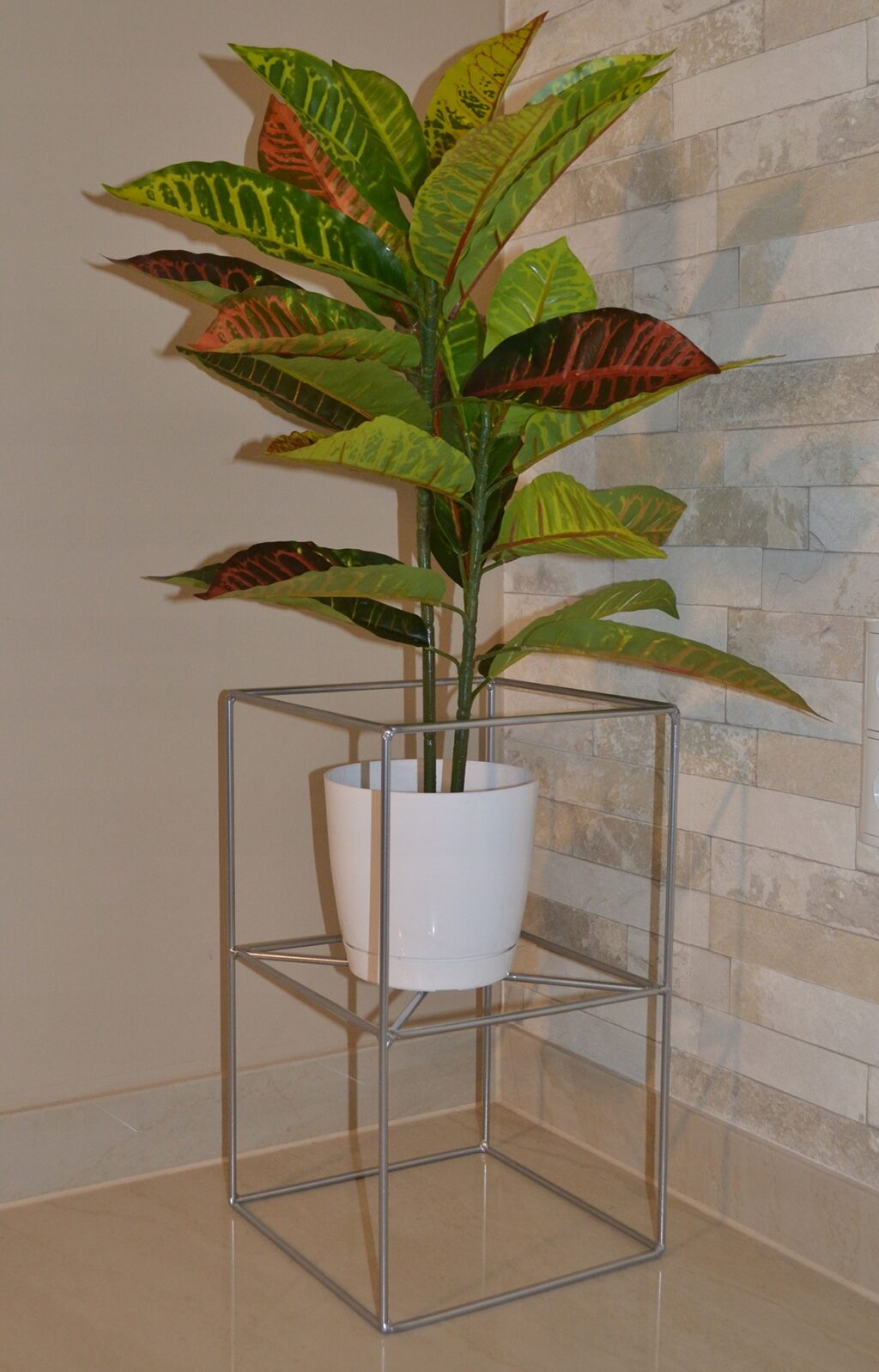 Kwietnik stojący Filo metalowy loft srebrny 40 cm - obrazek 7