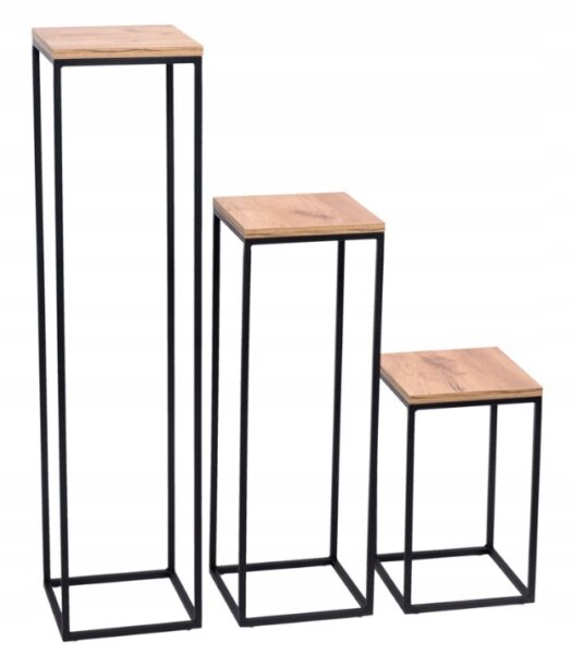 Kwietnik metalowy loft czarny blat Dąb zestaw