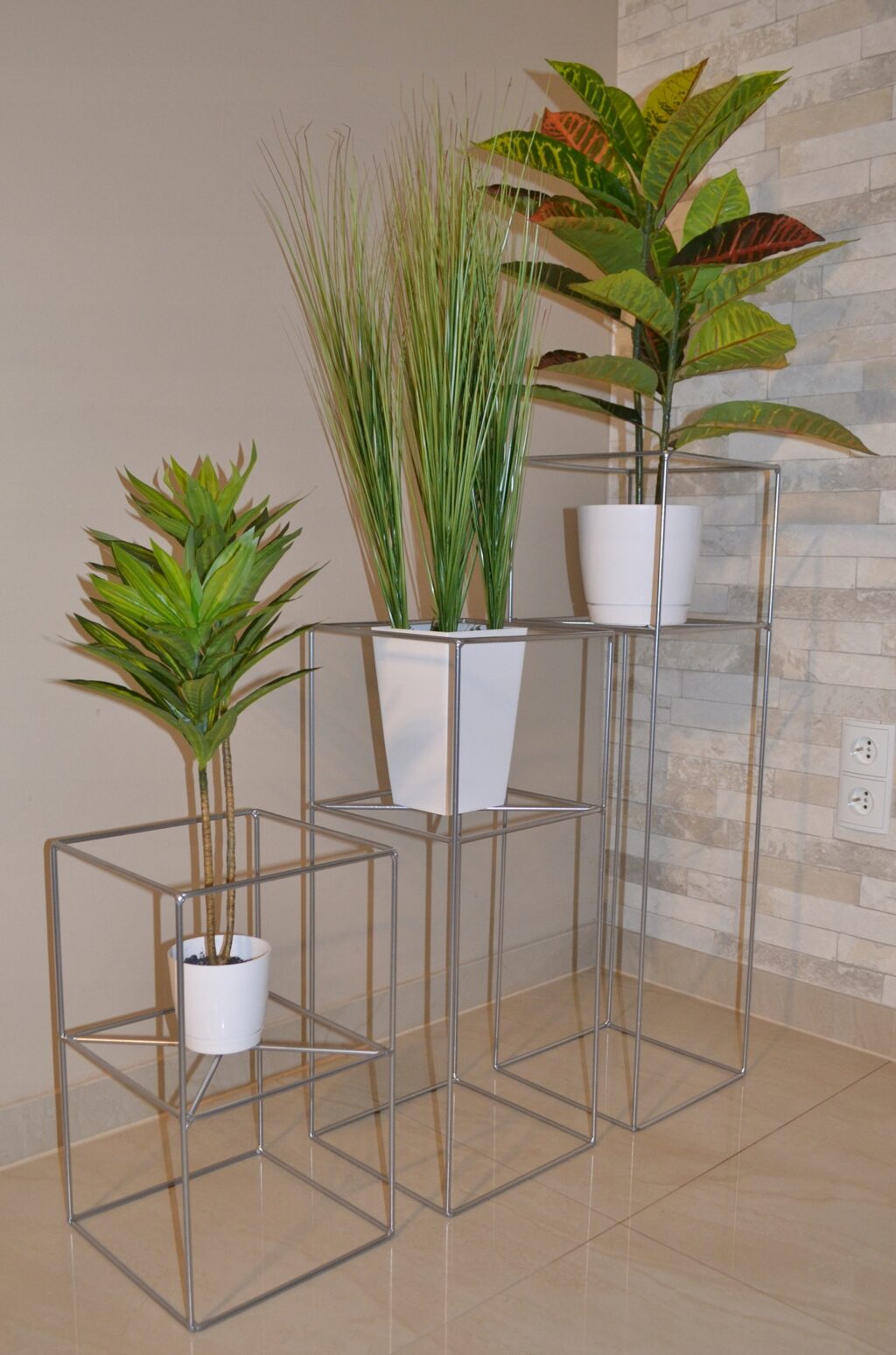 Kwietnik stojący Filo metalowy loft srebrny 40 cm - obrazek 9