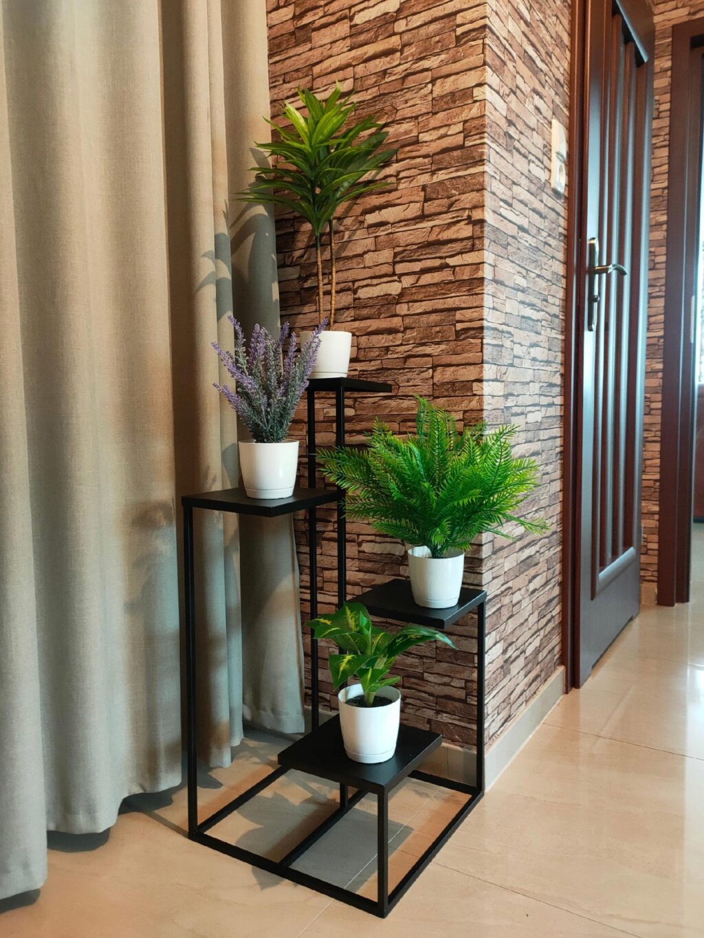 Kwietnik stojak metalowy loft czarny 4 donicowy - obrazek 2