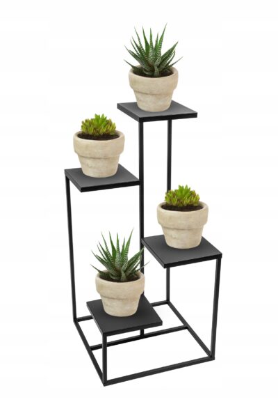 Kwietnik stojak metalowy loft czarny 4 donicowy