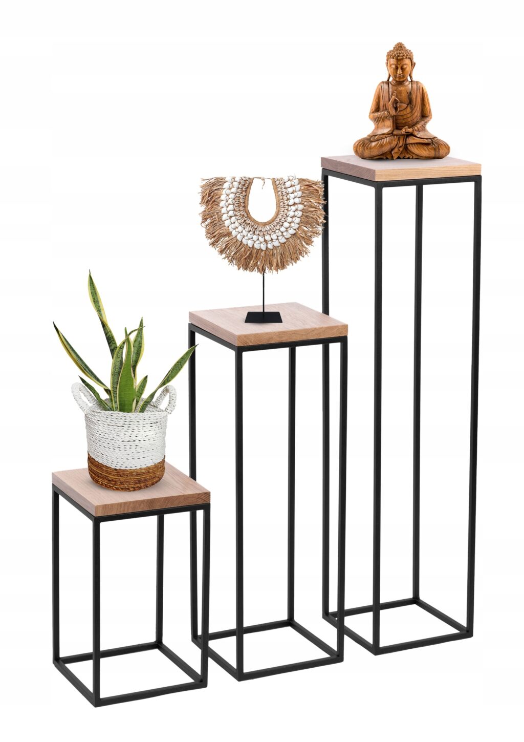 Kwietnik metalowy loft czarny 40cm lity dąb deska - obrazek 6