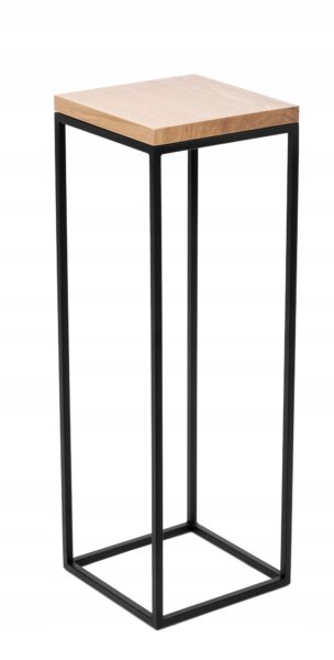 Kwietnik metalowy loft czarny 70cm lity dąb deska