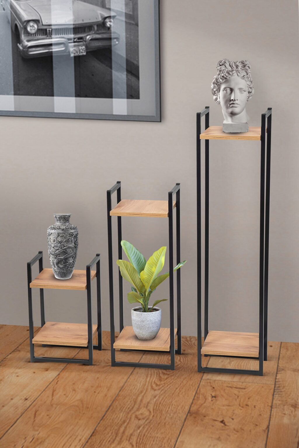 Kwietnik metalowy loft czarny 2 półkowy Cage 70cm - obrazek 3