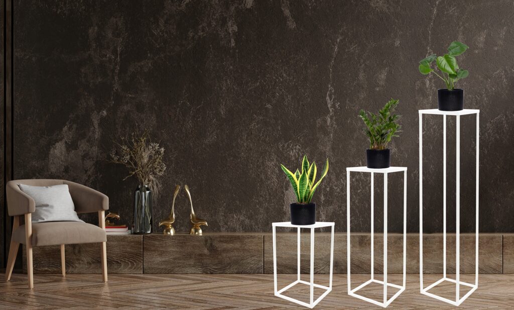 Kwietnik stojący metalowy loft biały 60cm - obrazek 3