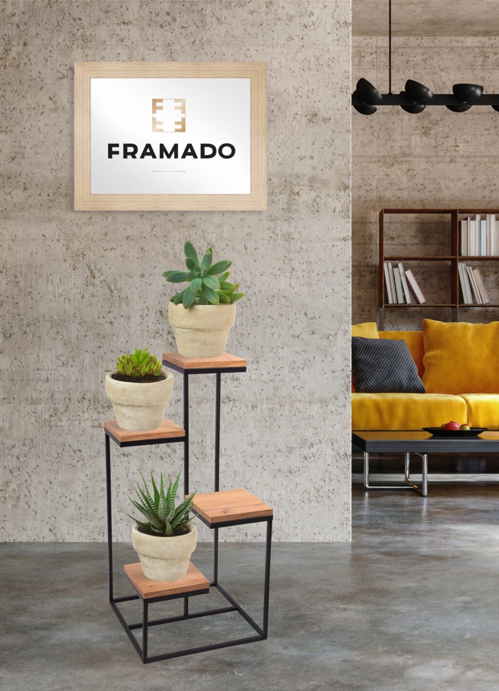 Kwietnik stojak metalowy loft 4 donicowy dąb craft - obrazek 6