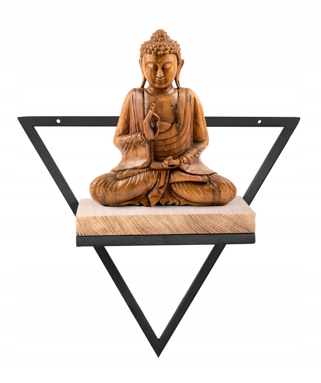 Kwietnik metalowy wiszący ścienny lite drewno dąb - obrazek 3