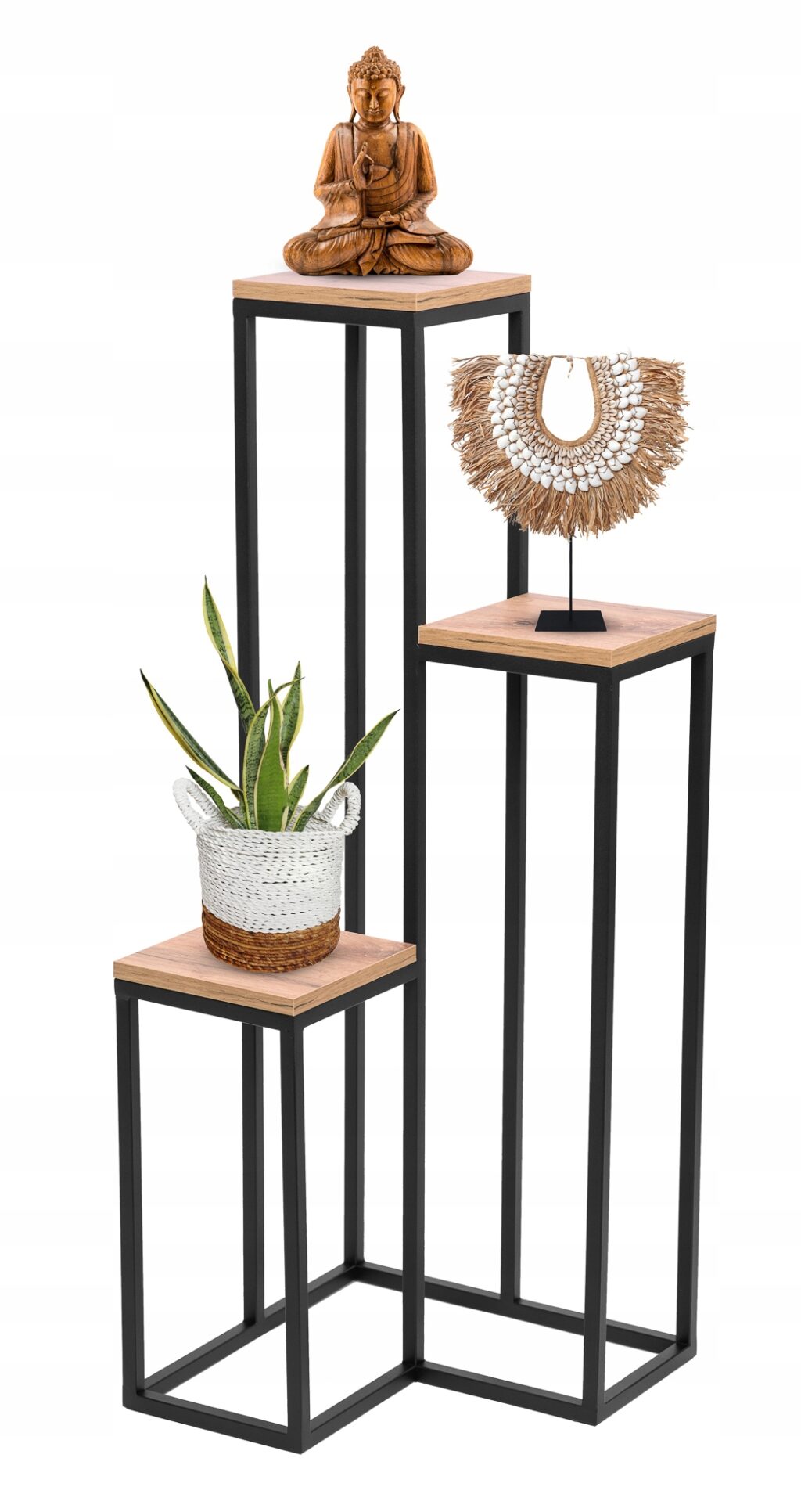 Kwietnik stojak metal loft czarny 3 donicowy blat - obrazek 4