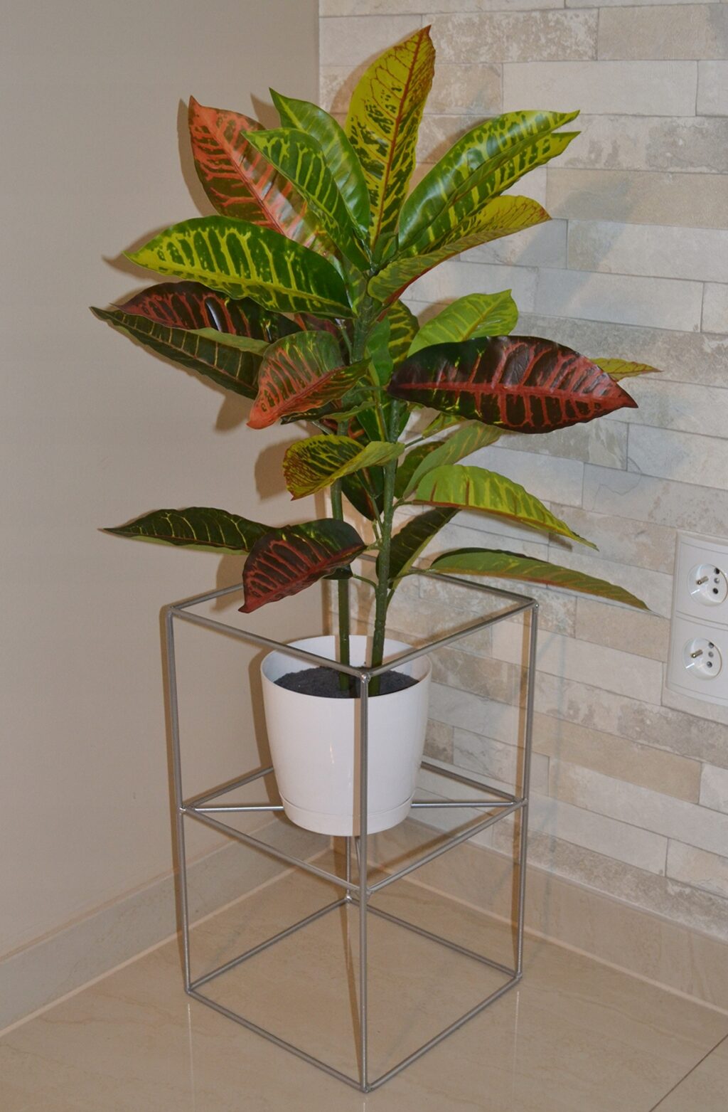 Kwietnik stojący Filo metalowy loft srebrny 40 cm - obrazek 3