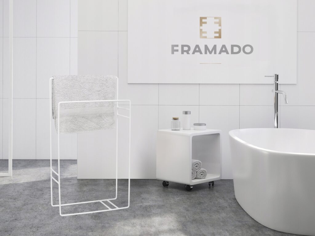 Stojak wieszak łazienkowy na ręczniki loft biały - obrazek 2