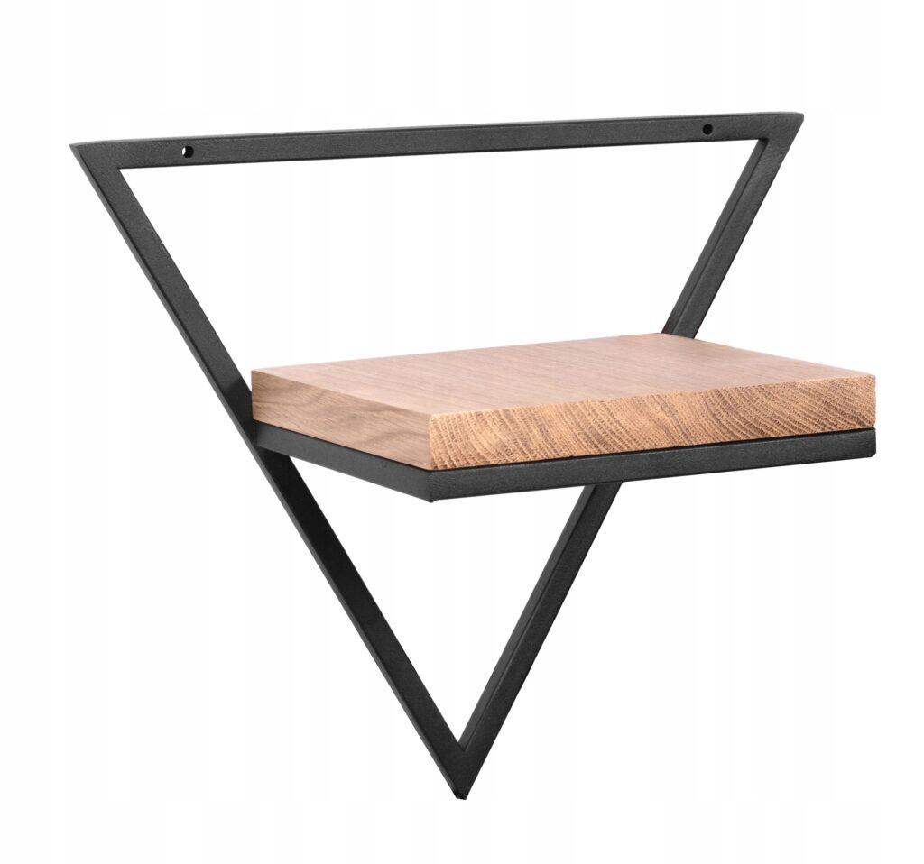 Kwietnik metalowy wiszący ścienny lite drewno dąb - obrazek 2