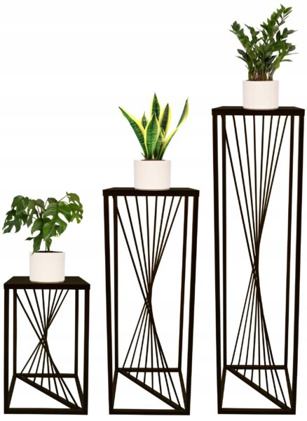 Kwietnik metalowy stojący loft RIVER czarny-Zestaw