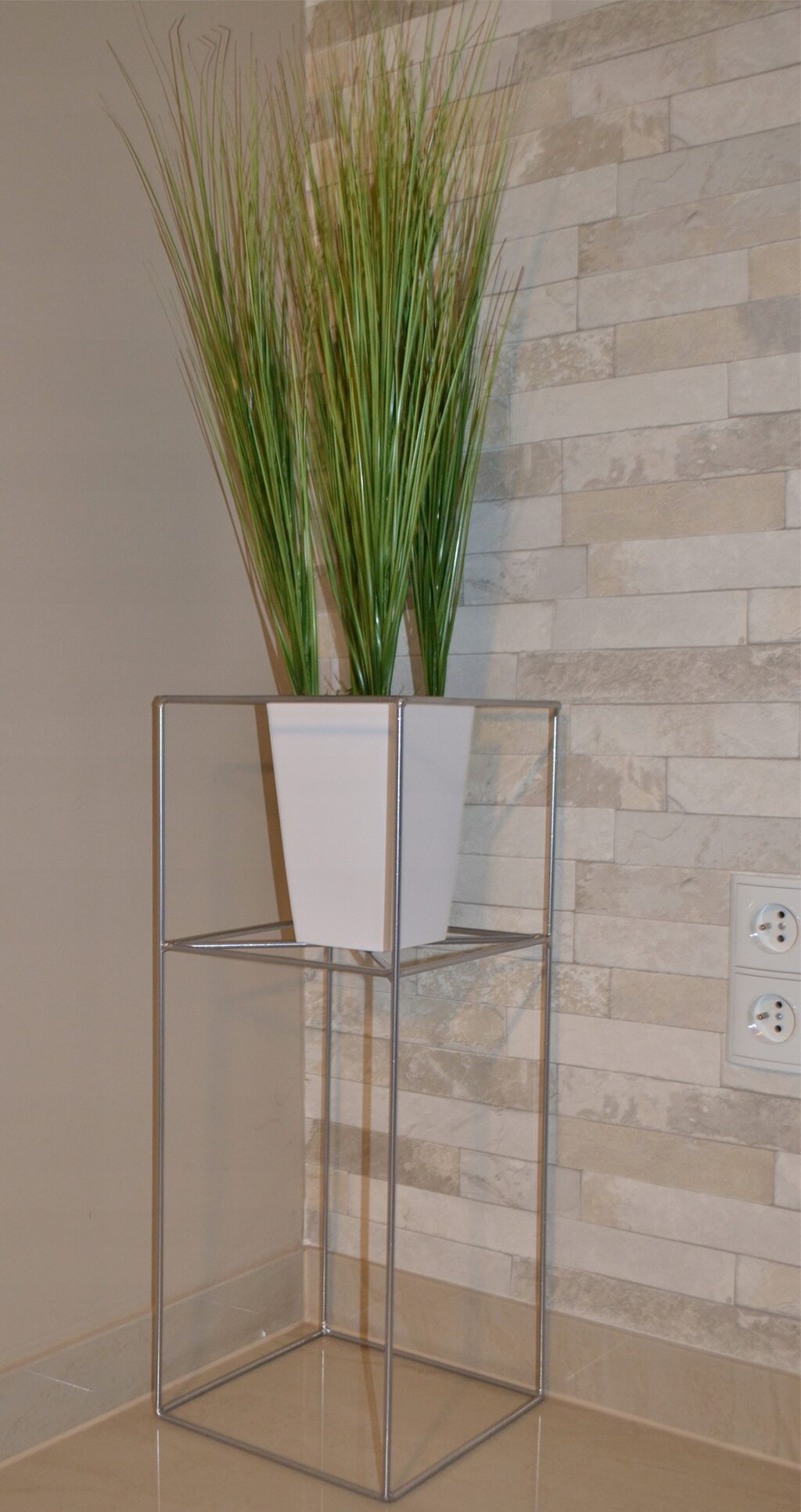 Kwietnik stojący Filo metalowy loft srebrny 60 cm - obrazek 4