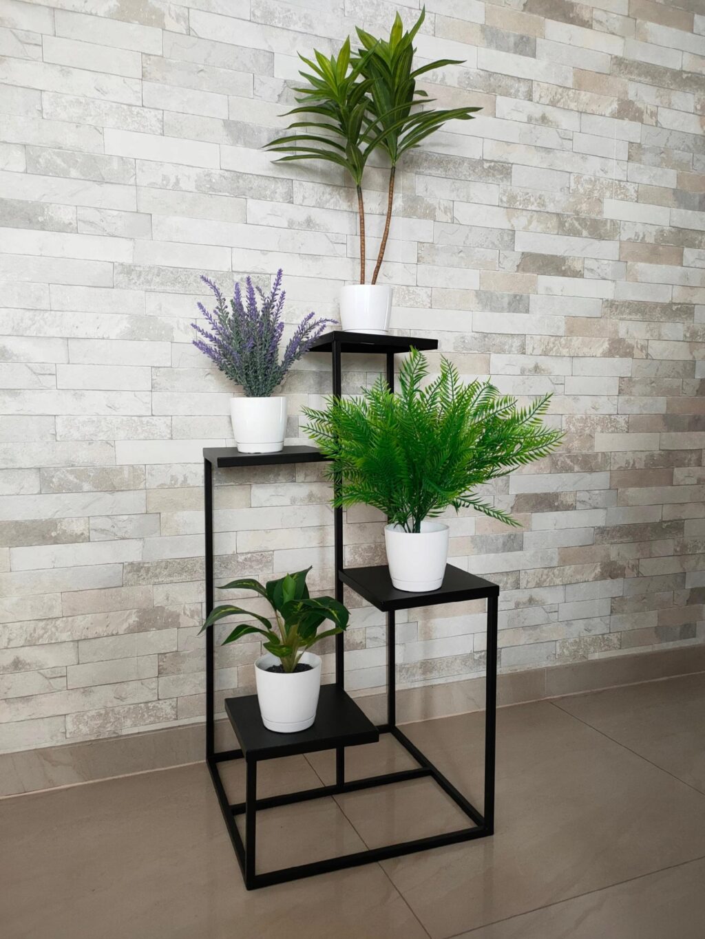 Kwietnik stojak metalowy loft czarny 4 donicowy - obrazek 5