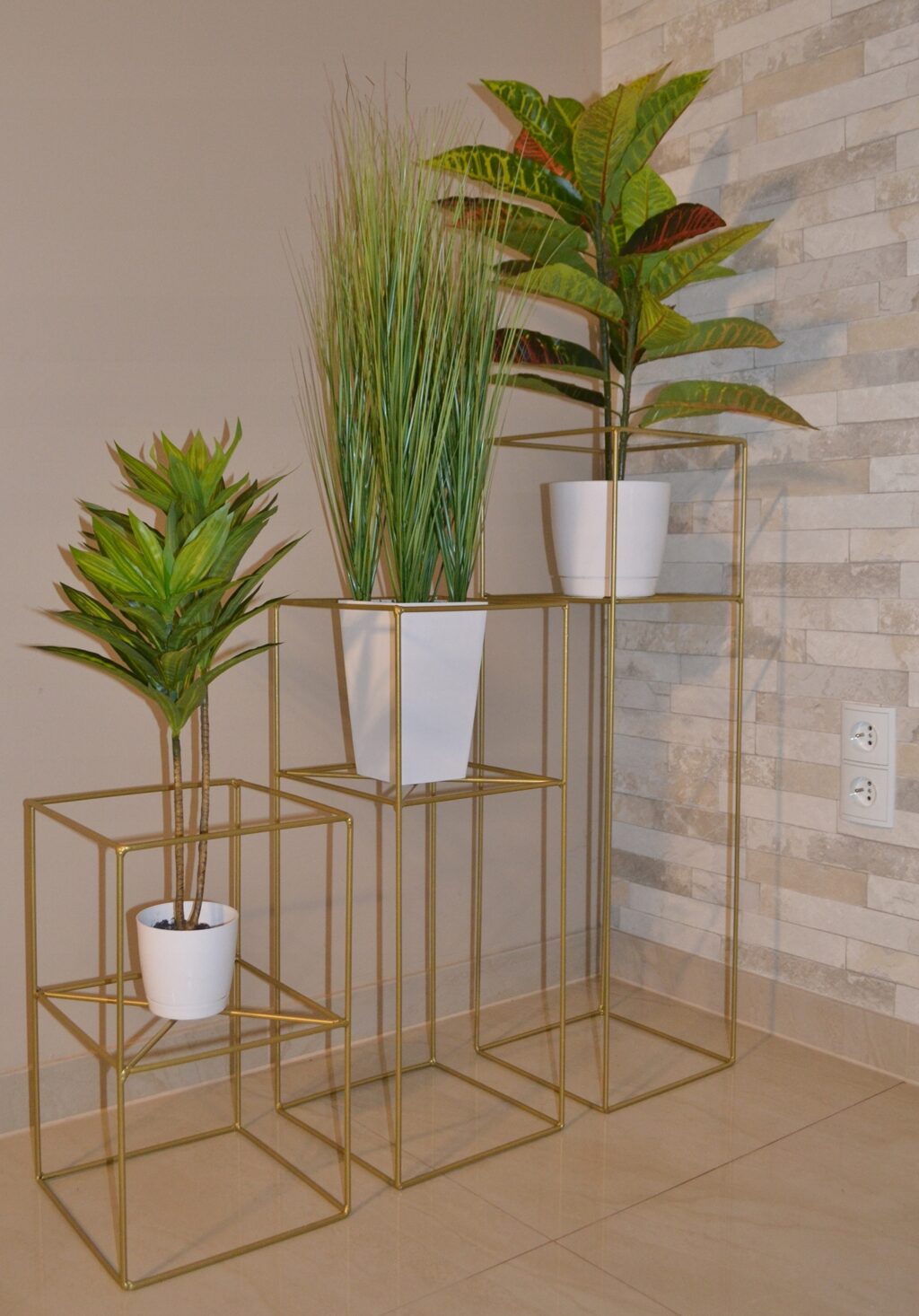 Kwietnik stojący Filo metalowy loft złoty 60 cm - obrazek 6