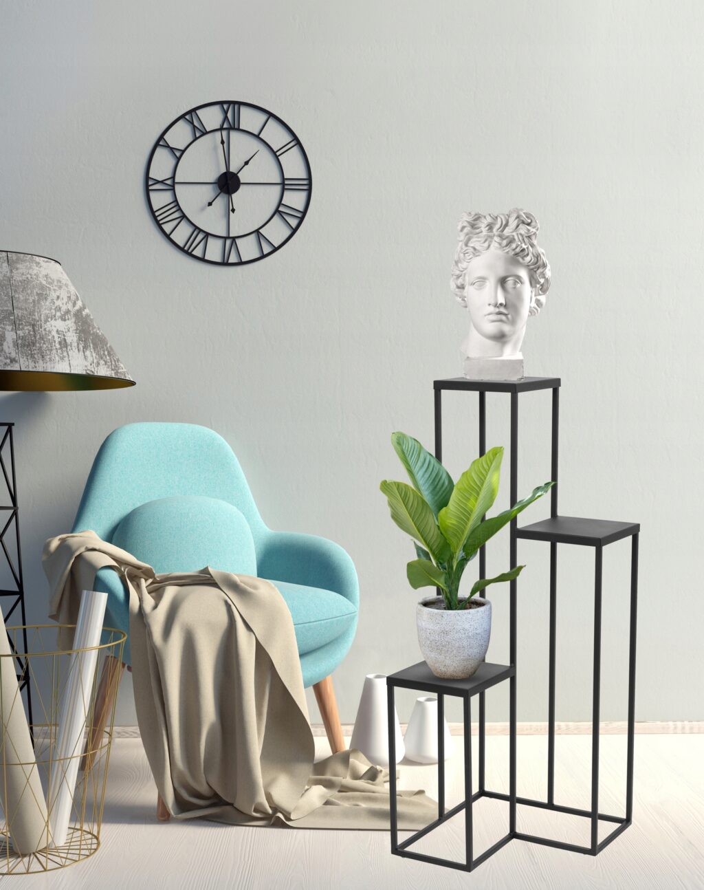 Kwietnik stojak metal loft czarny 3 donicowy - obrazek 2