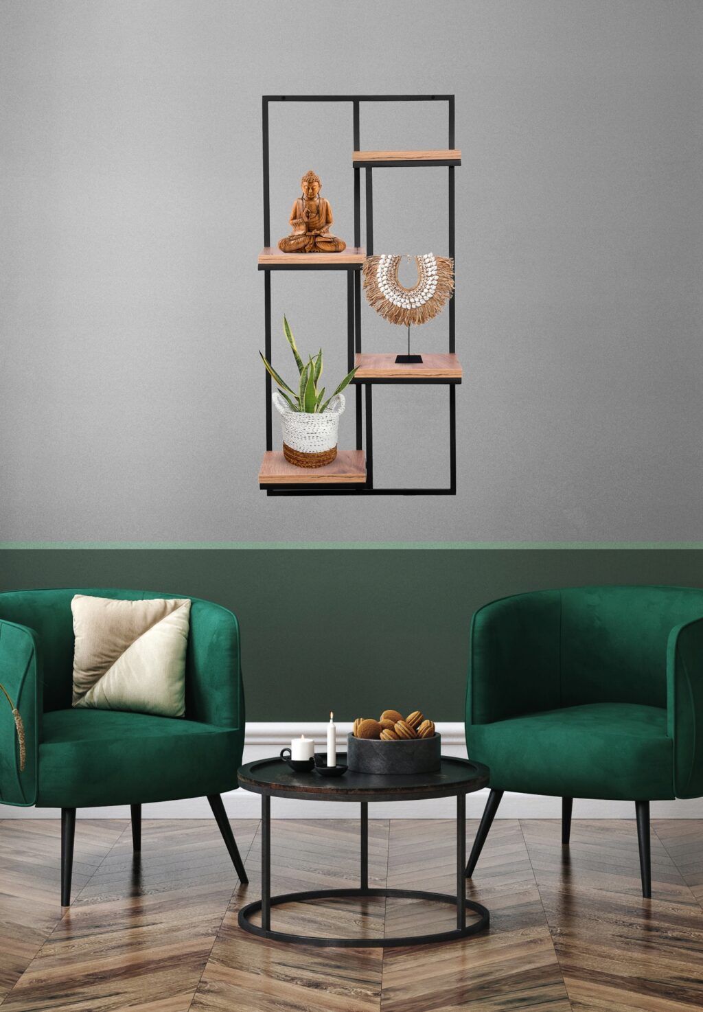 Kwietnik metalowy wiszący loft czarny 4 półki blat - obrazek 5