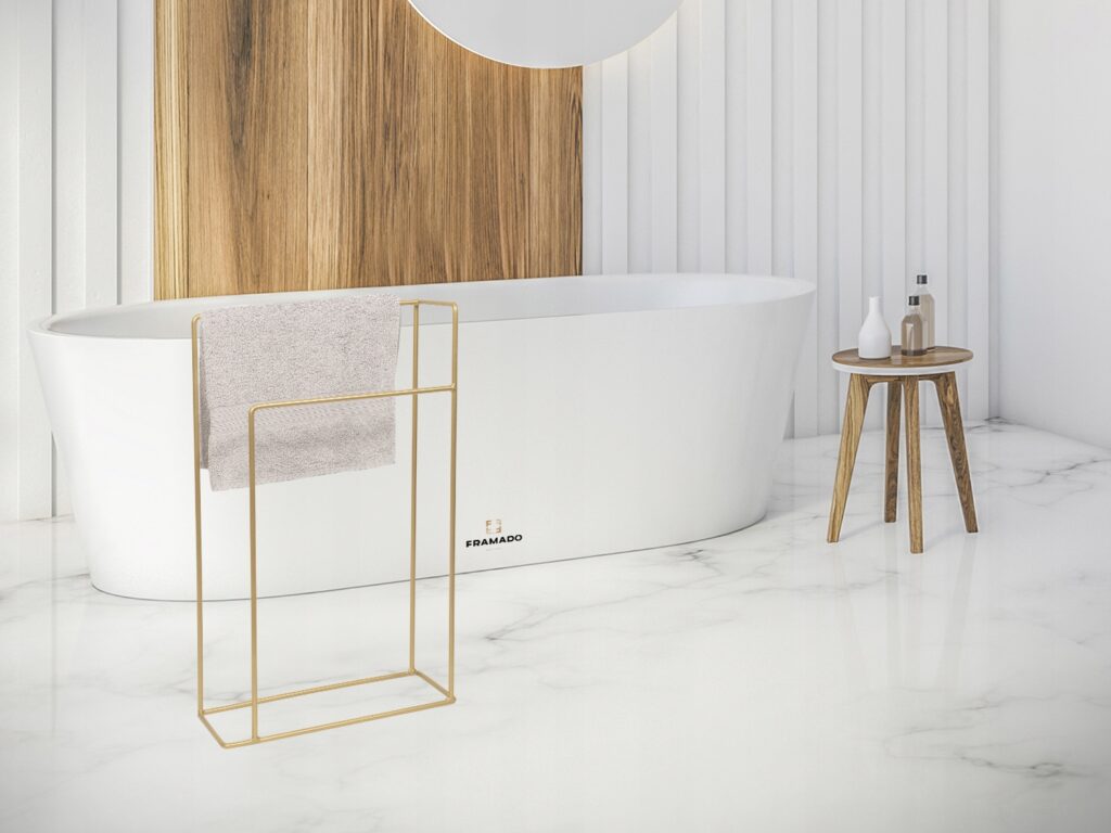 Stojak wieszak łazienkowy na ręczniki loft złoty - obrazek 2