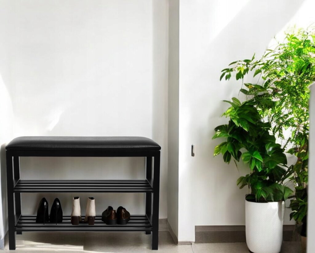 SZAFKA REGAŁ NA BUTY Z SIEDZISKIEM LOFT DESIGN CZARNA WYGODNA MOCNA - obrazek 7