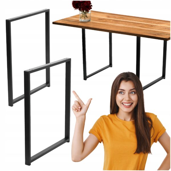 NOGI DO STOŁU BIURKA ŁAWY STOLIKA METALOWE 72x50CM CZARNE LOFT 2SZT POLSKIE