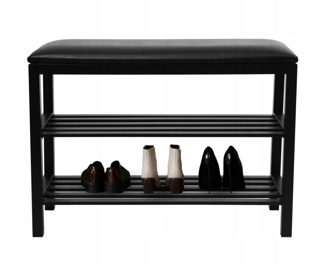 SZAFKA REGAŁ NA BUTY Z SIEDZISKIEM LOFT DESIGN CZARNA WYGODNA MOCNA - obrazek 4