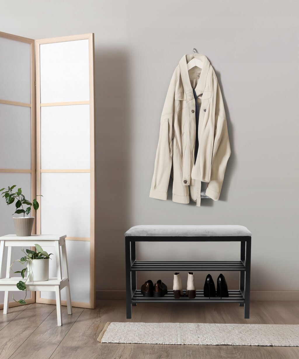 SZAFKA REGAŁ NA BUTY SZARE TAPICEROWANE SIEDZISKO LOFT DESIGN WYGODNA MOCNA - obrazek 6