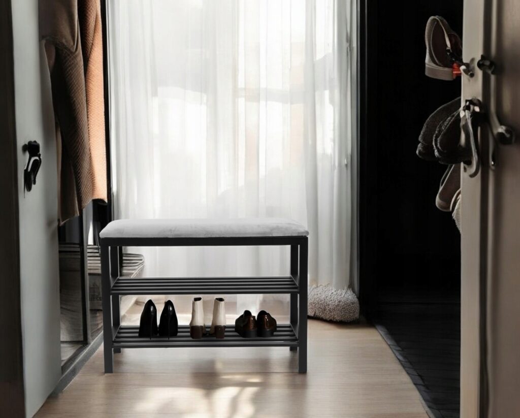 SZAFKA REGAŁ NA BUTY SZARE TAPICEROWANE SIEDZISKO LOFT DESIGN WYGODNA MOCNA - obrazek 11