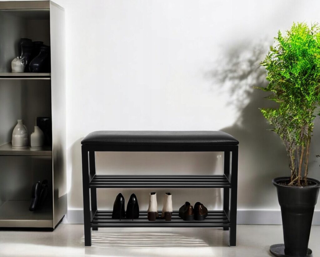 SZAFKA REGAŁ NA BUTY Z SIEDZISKIEM LOFT DESIGN CZARNA WYGODNA MOCNA - obrazek 10