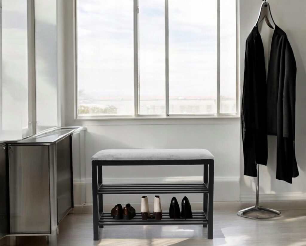 SZAFKA REGAŁ NA BUTY SZARE TAPICEROWANE SIEDZISKO LOFT DESIGN WYGODNA MOCNA - obrazek 8