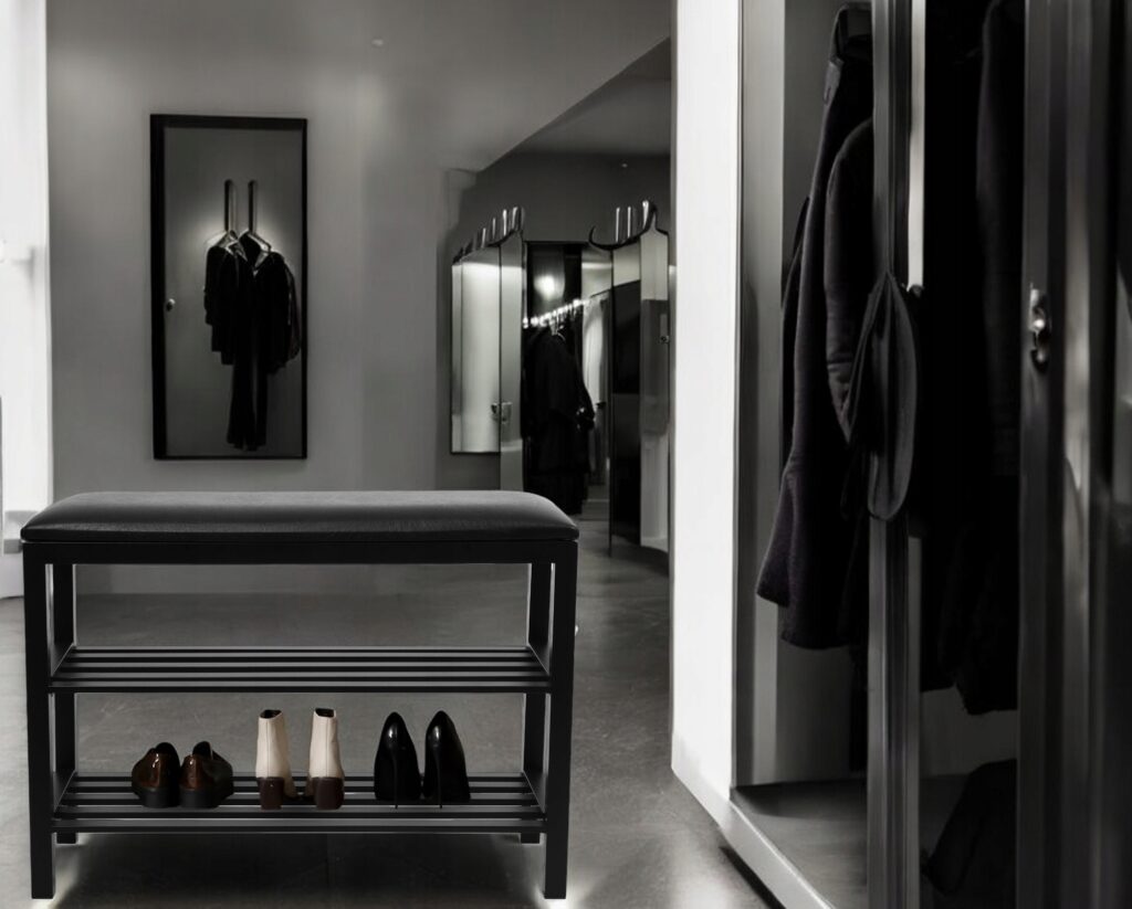 SZAFKA REGAŁ NA BUTY Z SIEDZISKIEM LOFT DESIGN CZARNA WYGODNA MOCNA - obrazek 9