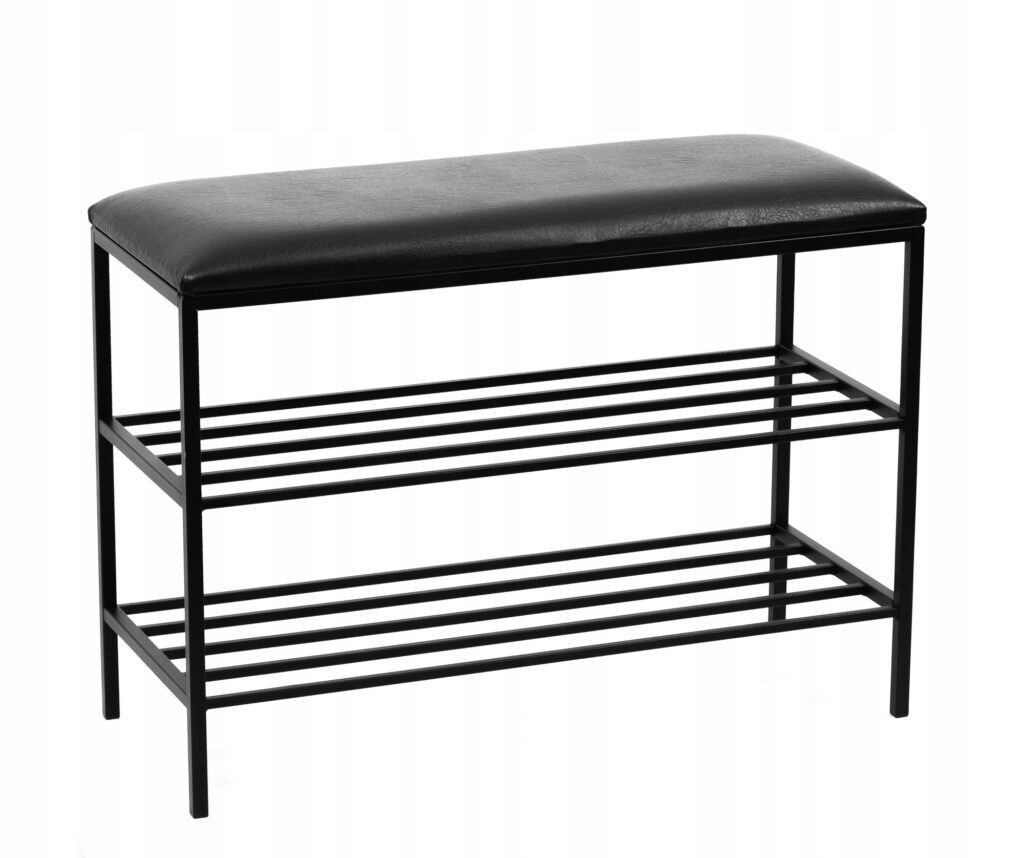 Szafka na buty Posto z siedziskiem czarnym z eko skóry