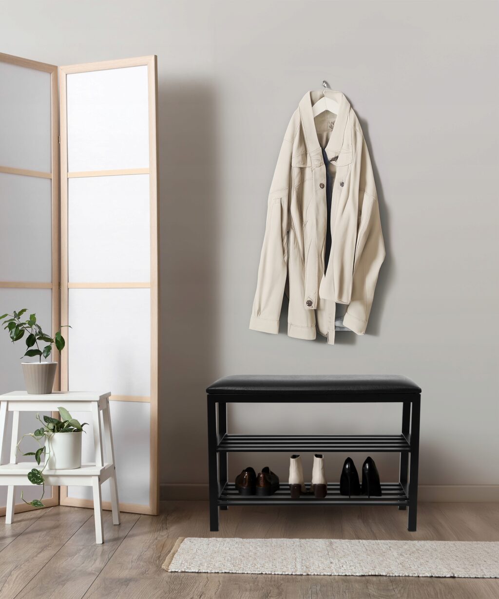 SZAFKA REGAŁ NA BUTY Z SIEDZISKIEM LOFT DESIGN CZARNA WYGODNA MOCNA - obrazek 8