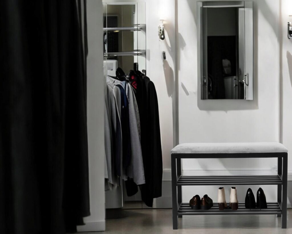 SZAFKA REGAŁ NA BUTY SZARE TAPICEROWANE SIEDZISKO LOFT DESIGN WYGODNA MOCNA - obrazek 9