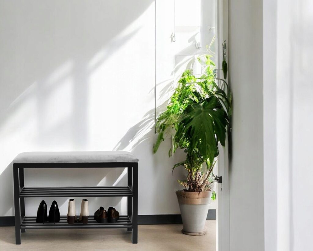 SZAFKA REGAŁ NA BUTY SZARE TAPICEROWANE SIEDZISKO LOFT DESIGN WYGODNA MOCNA - obrazek 10