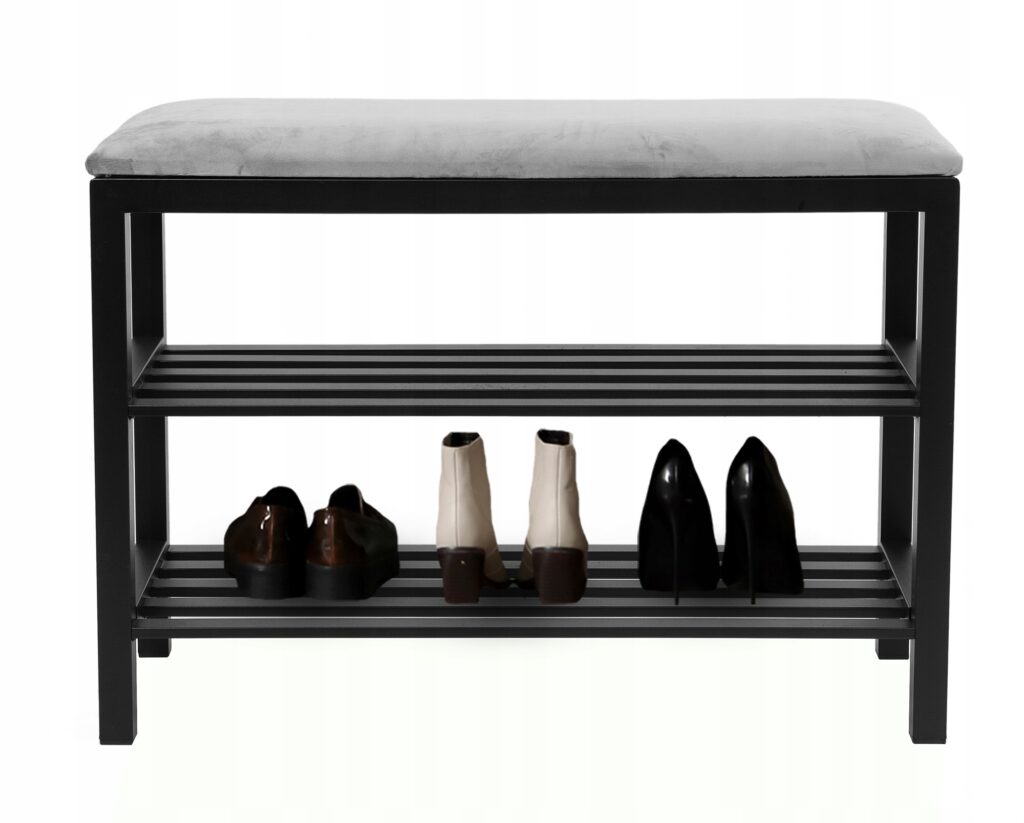 SZAFKA REGAŁ NA BUTY SZARE TAPICEROWANE SIEDZISKO LOFT DESIGN WYGODNA MOCNA - obrazek 4