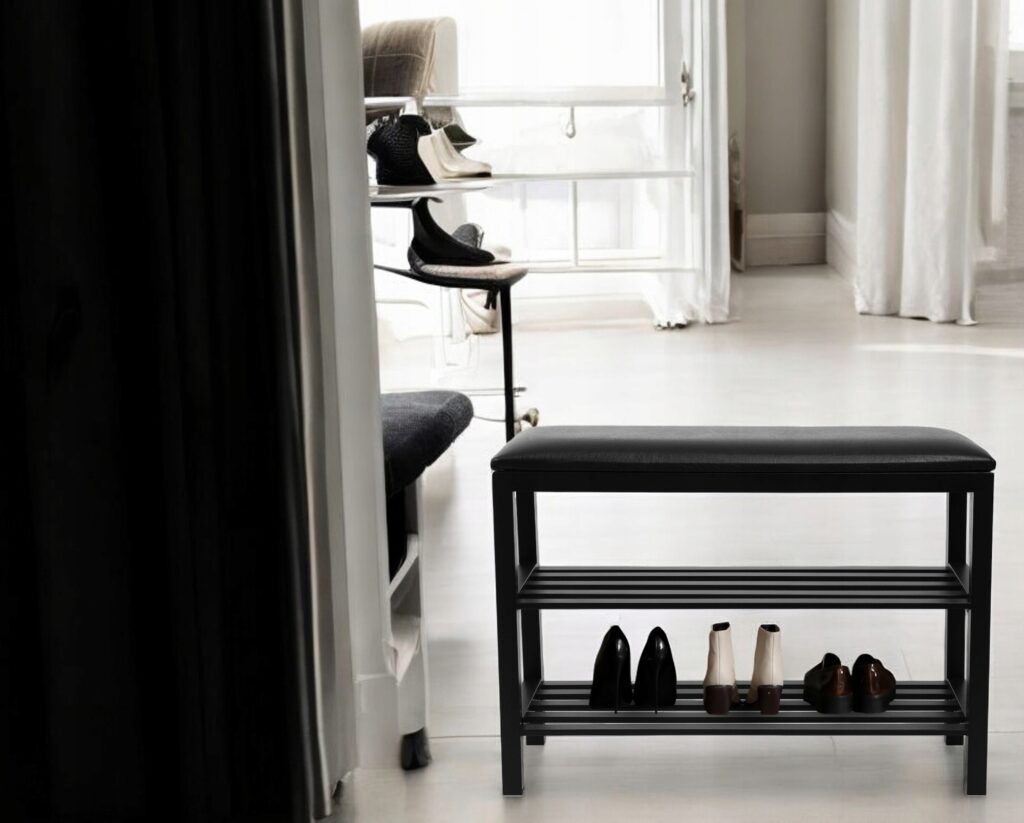 SZAFKA REGAŁ NA BUTY Z SIEDZISKIEM LOFT DESIGN CZARNA WYGODNA MOCNA - obrazek 11